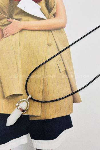 Lamelif Beyaz Kuvars Fil Dişi Kolye