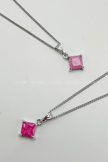 Pink Silver Straight Necklace