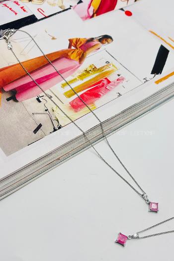 Pink Silver Straight Necklace