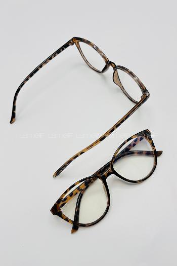 Lamelif Cates Leopar Çerçeve Şeffaf İmaj Gözlük