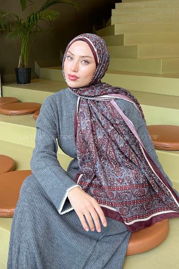 Lamelif Retro Desen Soft Şal Bordo