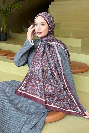 Lamelif Retro Desen Soft Şal Bordo