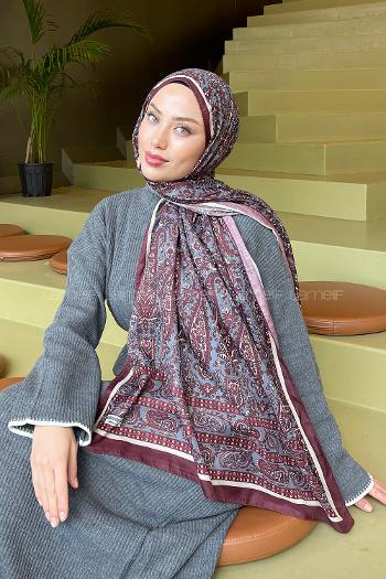 Lamelif Retro Desen Soft Şal Bordo