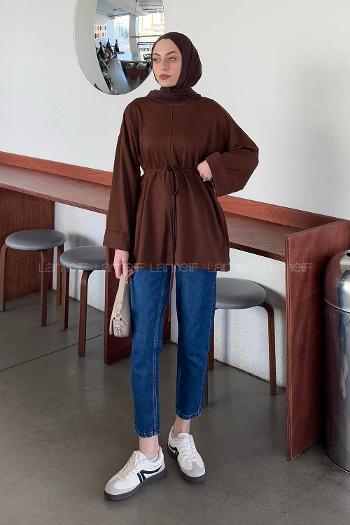 Lamelif Yırtmaç Detaylı Sweat Acı Kahve