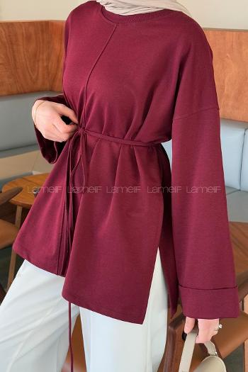 Lamelif Yırtmaç Detaylı Sweat Bordo