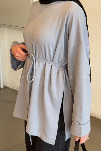 Lamelif Yırtmaç Detaylı Sweat Gri