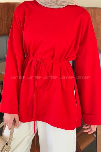 Lamelif Yırtmaç Detaylı Sweat Nar Çiçeği