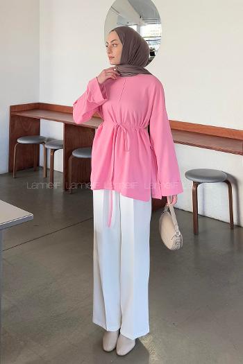 Lamelif Yırtmaç Detaylı Sweat Pembe