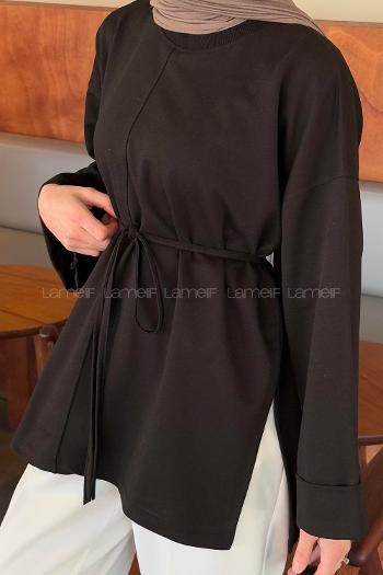 Lamelif Yırtmaç Detaylı Sweat Siyah