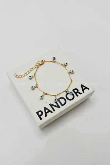 Lamelif Gold Beyaz Sallantılı Nazar Boncuk Zarif Bileklik