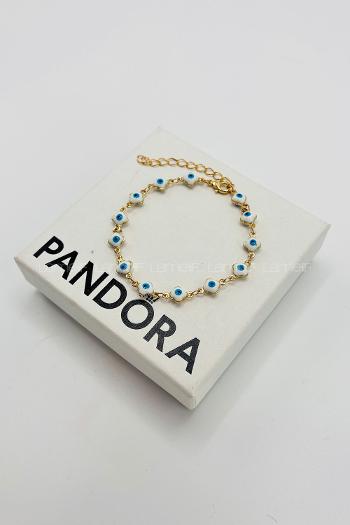 Lamelif Gold Beyaz Yonca Nazar Zarif Bileklik