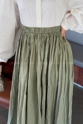 Lamelif Kraşlı Tesettür Etek Çağla Yeşili