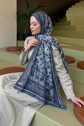 Lamelif Retro Desen Soft Şal Antrasit