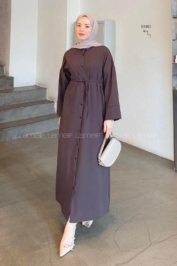 Brown Shirt Collar Cotton Dresess