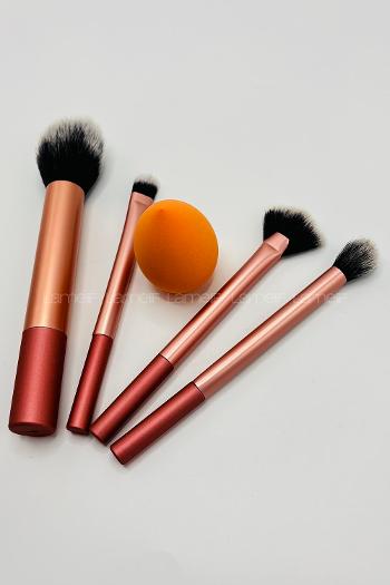 Lamelif Gold Beauty Makyaj Fırçası ve Makyaj Süngeri Seti Rose Gold