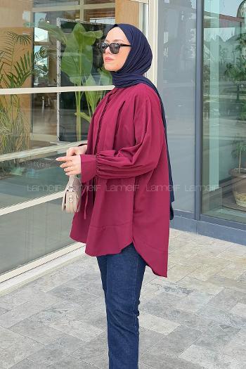 Lamelif Manşeti Biyeli Tunik Bordo