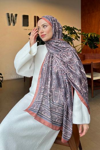 Lamelif Retro Desen Soft Şal Badem