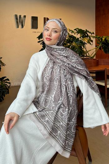 Lamelif Retro Desen Soft Şal Taş