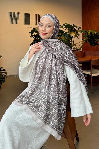 Lamelif Retro Desen Soft Şal Taş