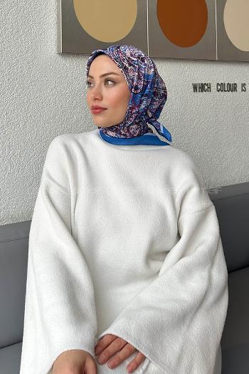 Lamelif Retro Desen kokulu Prime Soft Eşarp İndigo