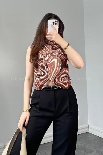 Caramel Mock Turtle Neck Zero Arm Combed Fabric Body