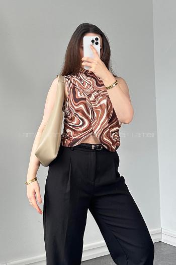 Caramel Mock Turtle Neck Zero Arm Combed Fabric Body