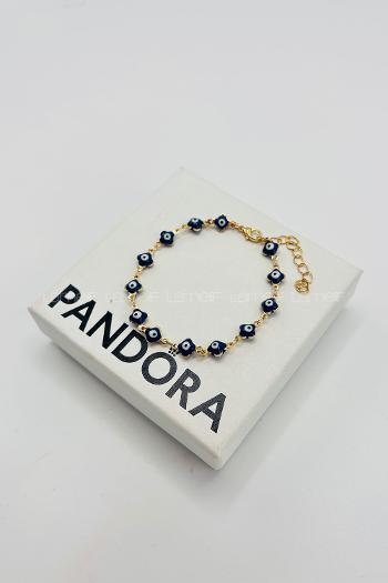 Lamelif Gold Lacivert Yonca Nazar Zarif Bileklik