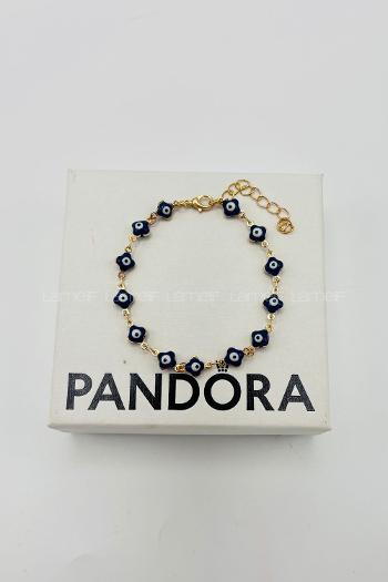 Lamelif Gold Lacivert Yonca Nazar Zarif Bileklik