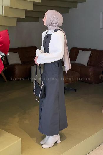 Lamelif Önü Boydan Düğmeli Salopet Antrasit