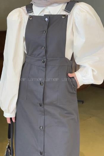 Lamelif Önü Boydan Düğmeli Salopet Antrasit