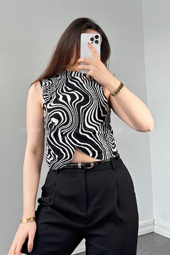 Black-1 Mock Turtle Neck Zero Arm Combed Fabric Body