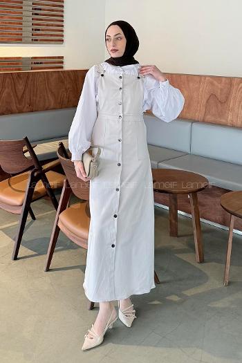 Lamelif Önü Boydan Düğmeli Salopet Açık Gri