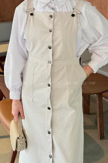 Lamelif Önü Boydan Düğmeli Salopet Açık Gri