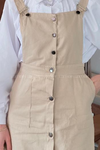 Lamelif Önü Boydan Düğmeli Salopet Krem