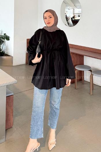Lamelif Reglan Kol Tesettür Tunik Siyah