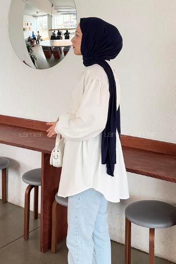 Lamelif Bağlama Detaylı Çilek Tesettür Gömlek Beyaz