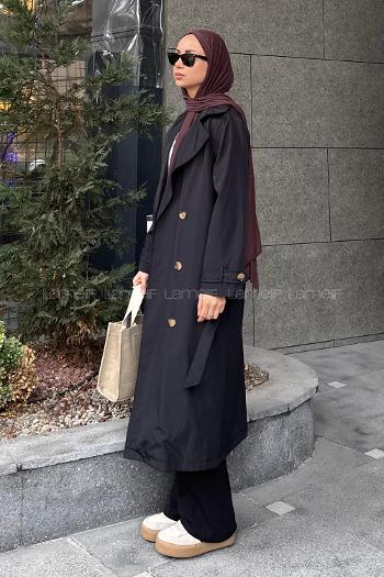 Black Long Arm Cotton Trench Coat
