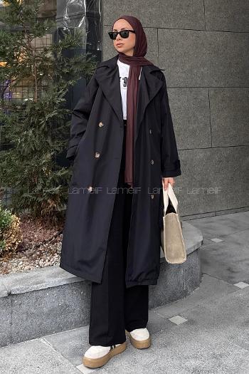 Black Long Arm Cotton Trench Coat