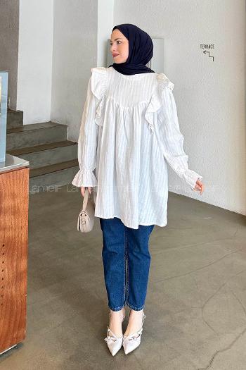 White Medium Crew Neck Linen Tunic
