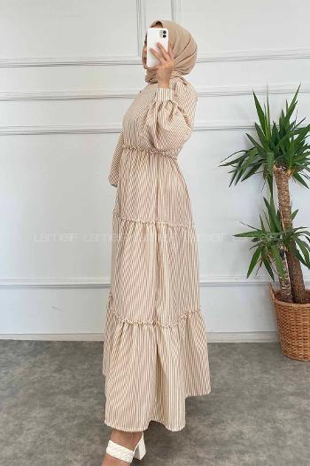 Brown With Milk Crew Neck Polyester Unprinted Dresess