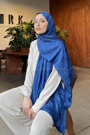 Lamelif GG Desen Jakar Serisi Şal Gece Mavisi