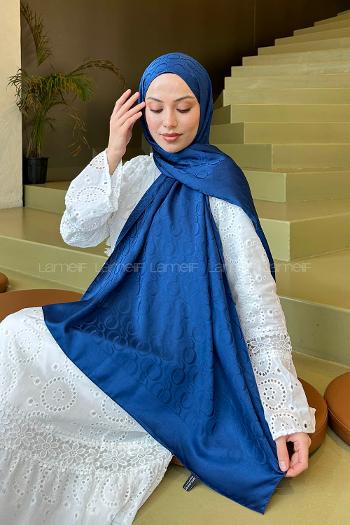 Lamelif Q Desen Jakar Serisi Şal Gece Mavisi