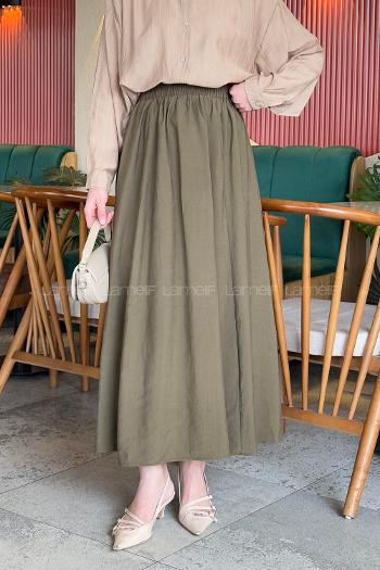 Army Green Cotton Flare Skirt
