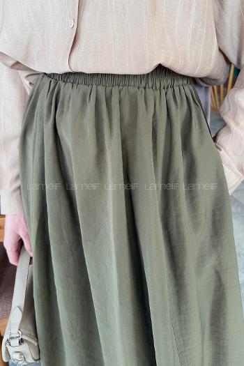 Army Green Cotton Flare Skirt