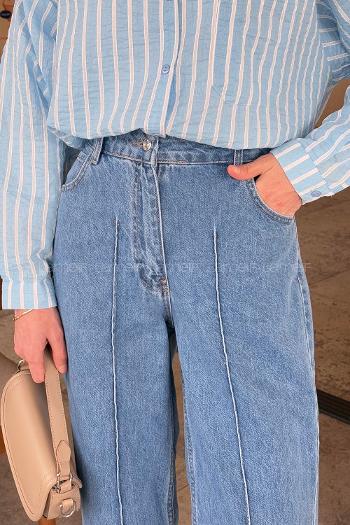 Lamelif Çıma Detaylı Denim Jean Mavi