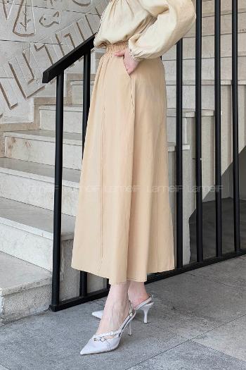 Lamelif Kloş Tesettür Etek Camel