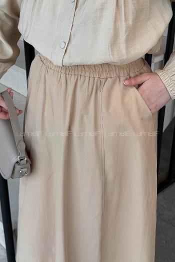 Lamelif Kloş Tesettür Etek Camel