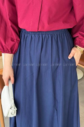 Lamelif Cep Detaylı Etek Lacivert