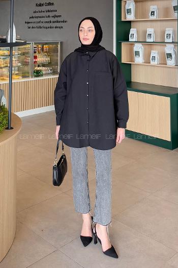 Lamelif Lena Oversize Gömlek Siyah