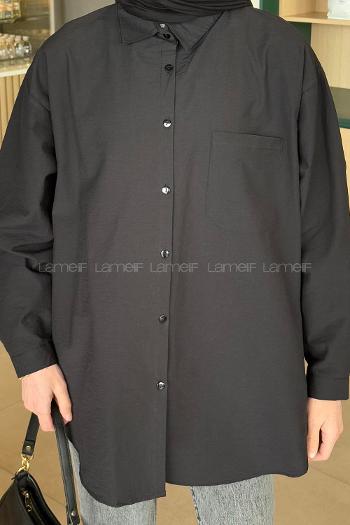 Lamelif Lena Oversize Gömlek Siyah